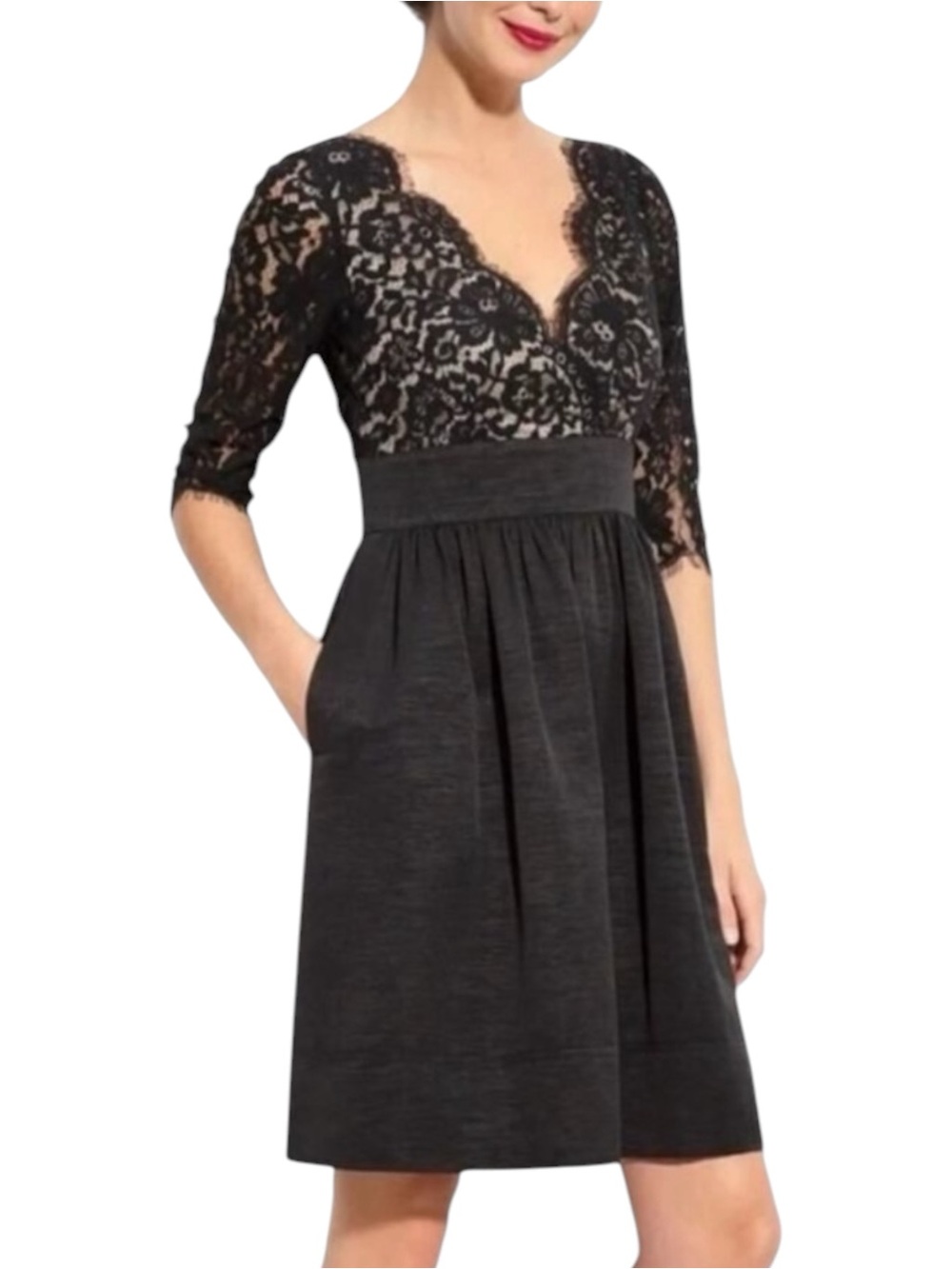 Eliza J Sheer Black Lace 3/4 Sleeve Party Glam WhimsiGoth Dress NWOT Size 2